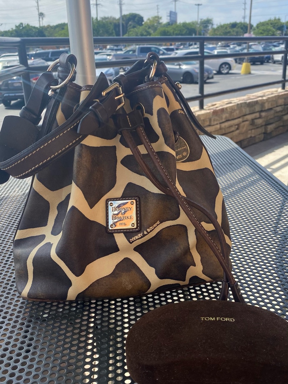 Dooney & Bourke Brown and Beige Giraffe-Print Drawstring Shoulder Bag
